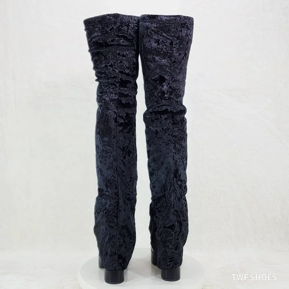 Mata Shoes Black Crushed Velvet Over-The-Knee Platform Boots
